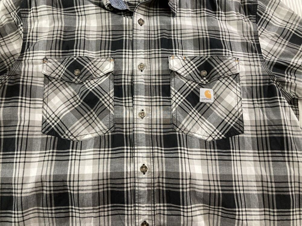 Carhartt Rugged Flex Shirt Men XL Black Gray Plaid Button Up Relaxed Workwear - Picture 5 of 9